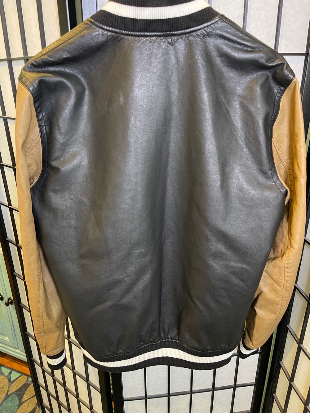 Men's Two-Tone Leather Varsity Jacket — Black & Tan